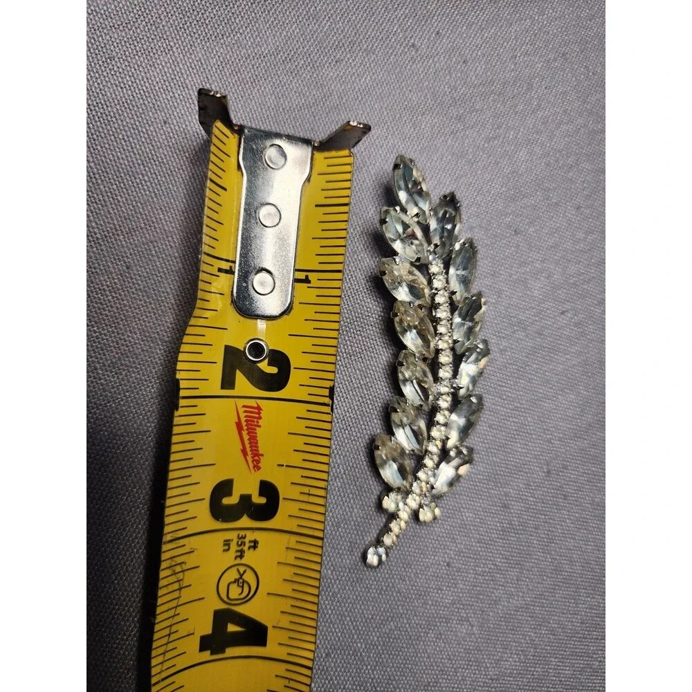 Silver-Tone Clear Rhinestone Leaf Hair Clip  3